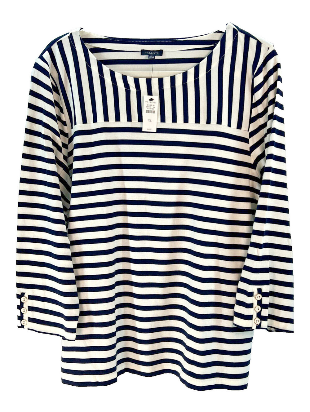 NWT Talbots Striped Square-Neck Navy White Top – Classic Nautical - Breton Style